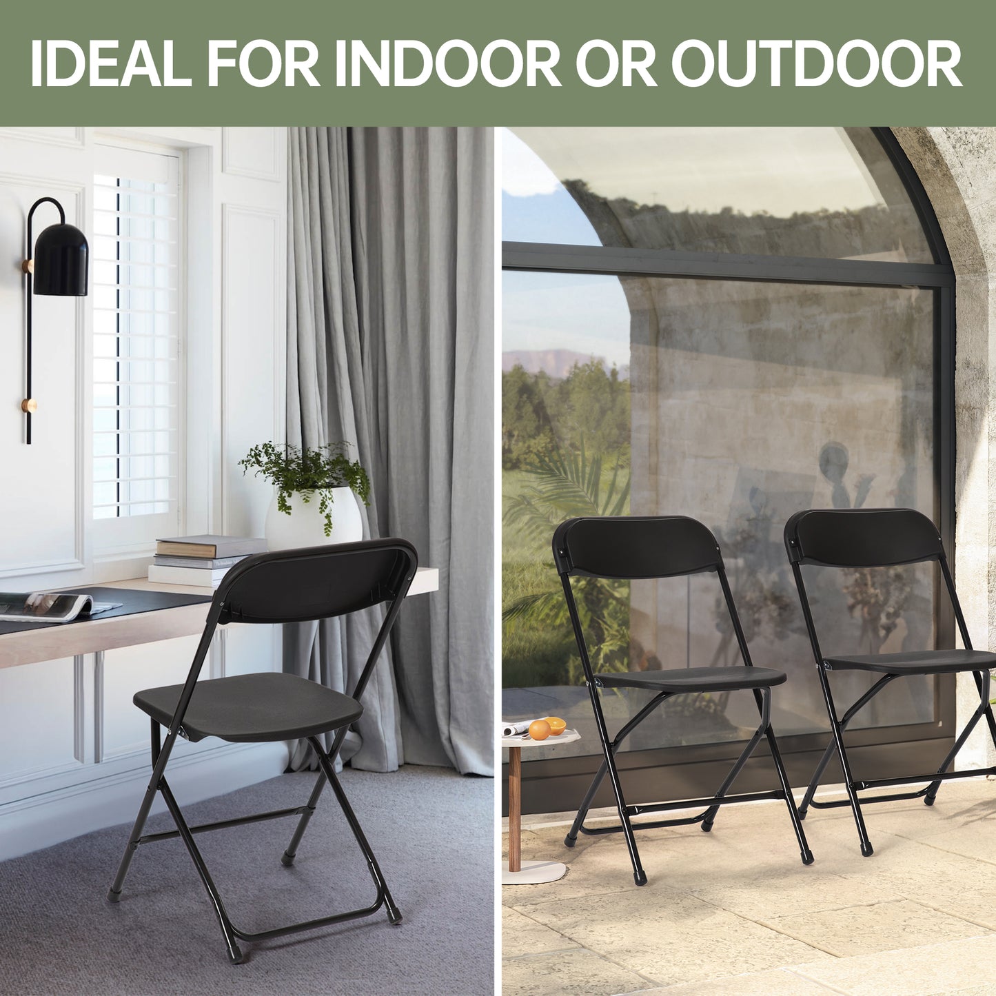 Winlice Folding Chair, Portable Commercial Chair, 350 LB Capacity Premium Plastic Folding Chairs, Folding Chair for Wedding Party Outdoor Indoor Black