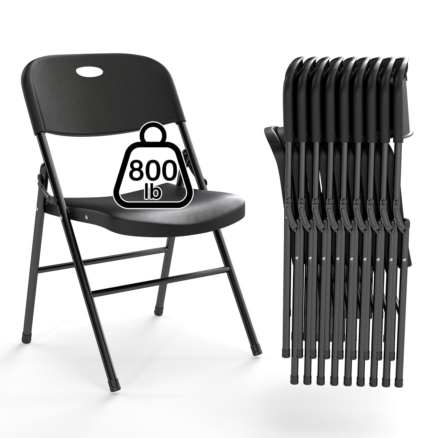 10 Pack Folding Chair, 800 Weight Limit Heavy Duty Plastic Folding Chair Portable Seating for Indoor Outdoor Events, Wedding, Party, Restaurant, Meeting Room Black