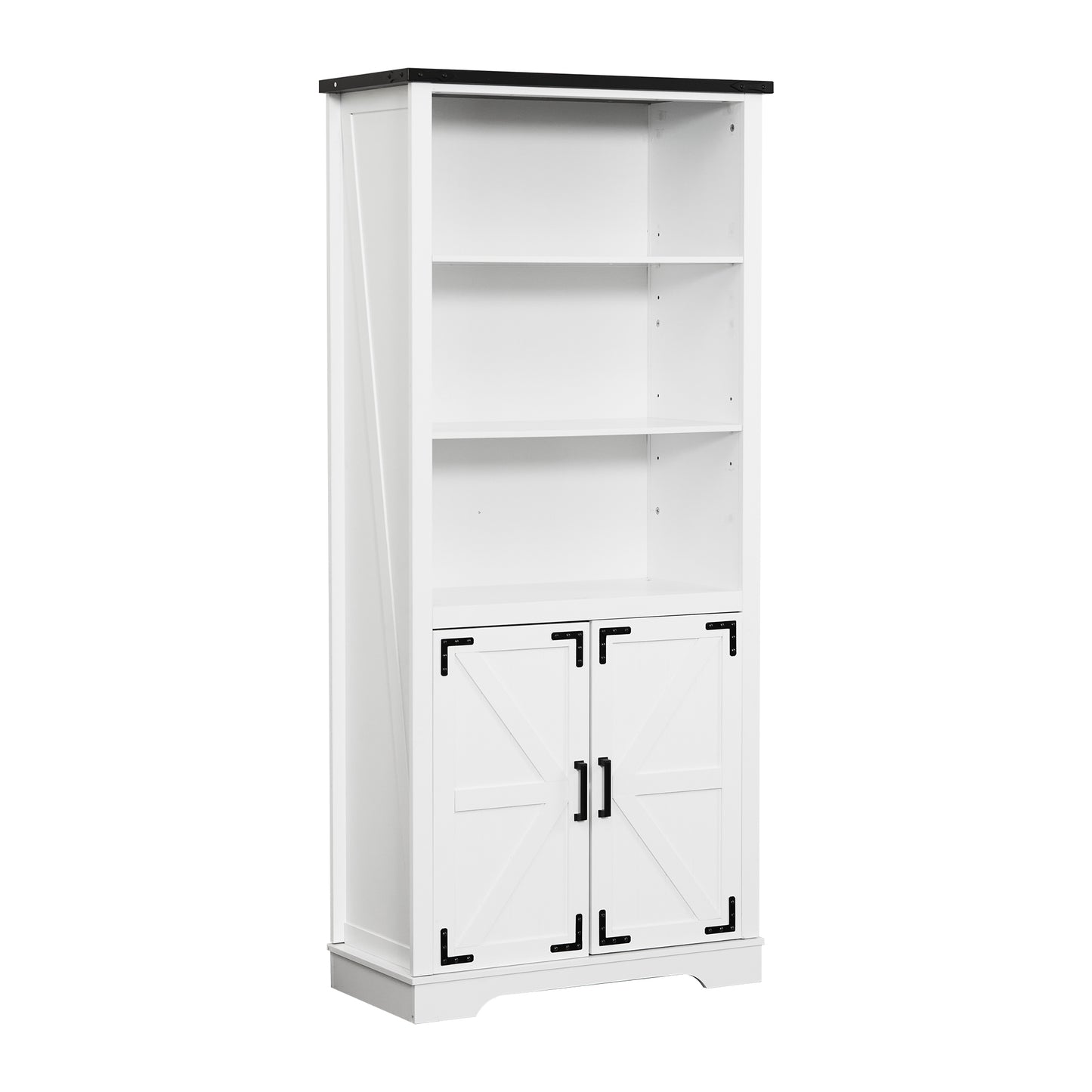 Winlice Farmhouse Bookcase Storage Cabinet, Floor Standing Storage Cabinet with Doors and Adjustable Shelves for Study, Living Room, Bedroom, Kitchen, 5 Shelf Bookshelf White