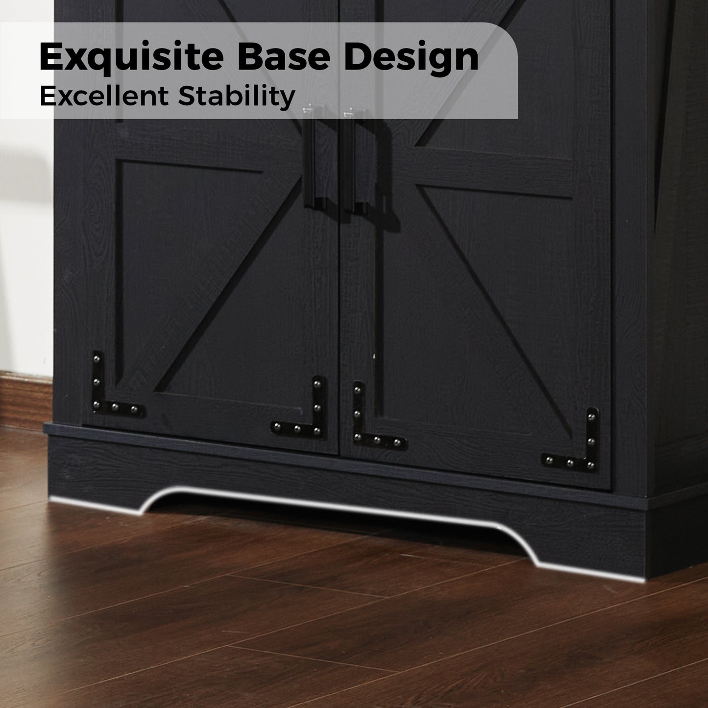 Winlice Farmhouse Bookcase Storage Cabinet, Floor Standing Storage Cabinet with Doors and Adjustable Shelves for Study, Living Room, Bedroom, Kitchen, 5 Shelf Bookshelf black