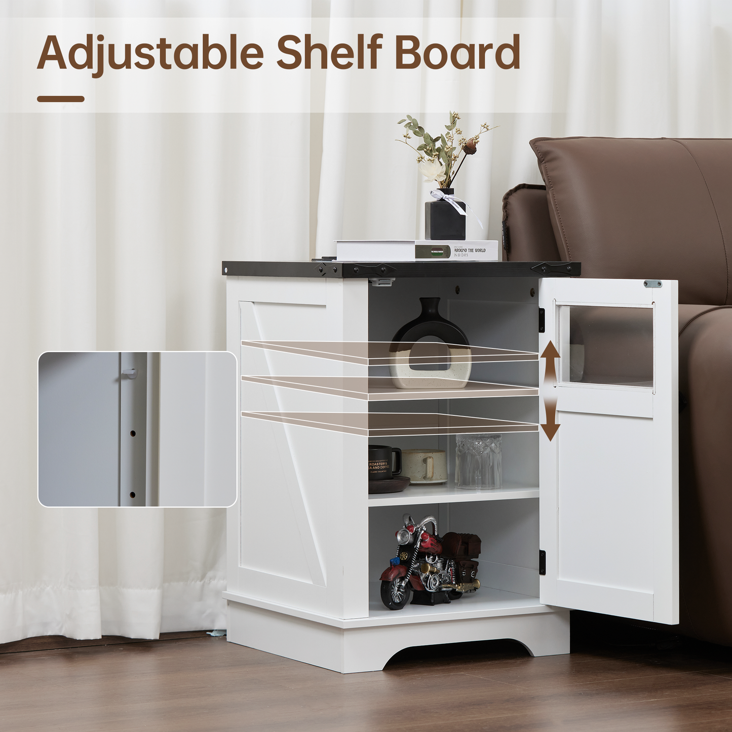 End Table with Power Outlet and USB Port, Nightstand with Adjustable Storage Shelf Board with Clear Acrylic Panel, Thickened Density Board, Wood Rustic Sofa Side Table for Living Room, Bedroom