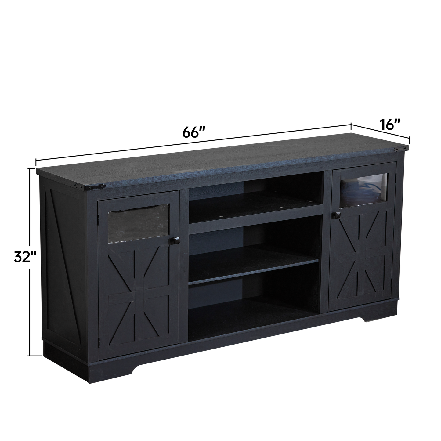 Farmhouse TV Stand for 75 in TV with Adjustable Partitions, 66 in TV Cabinet, 32 in Tall Entertainment Center, with Storage Shelves, MDF, Rustic Media Console, Suitable for Living Room, black