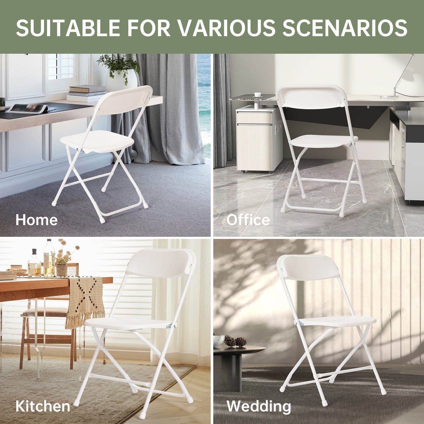 30 PCS Plastic Folding Chair, Portable Commercial Chair, 650 LB Capacity Premium Plastic Folding Chairs, Folding Chair for Wedding Party Outdoor Indoor, Stackable Folding Chairs White
