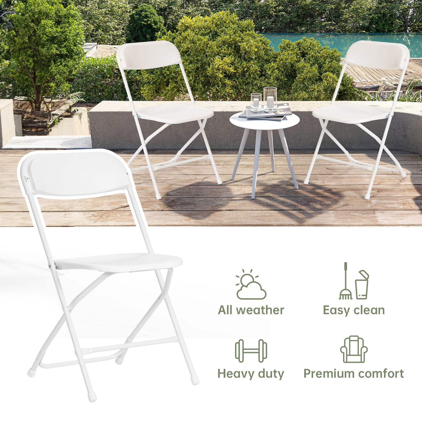 30 PCS Plastic Folding Chair, Portable Commercial Chair, 650 LB Capacity Premium Plastic Folding Chairs, Folding Chair for Wedding Party Outdoor Indoor, Stackable Folding Chairs White
