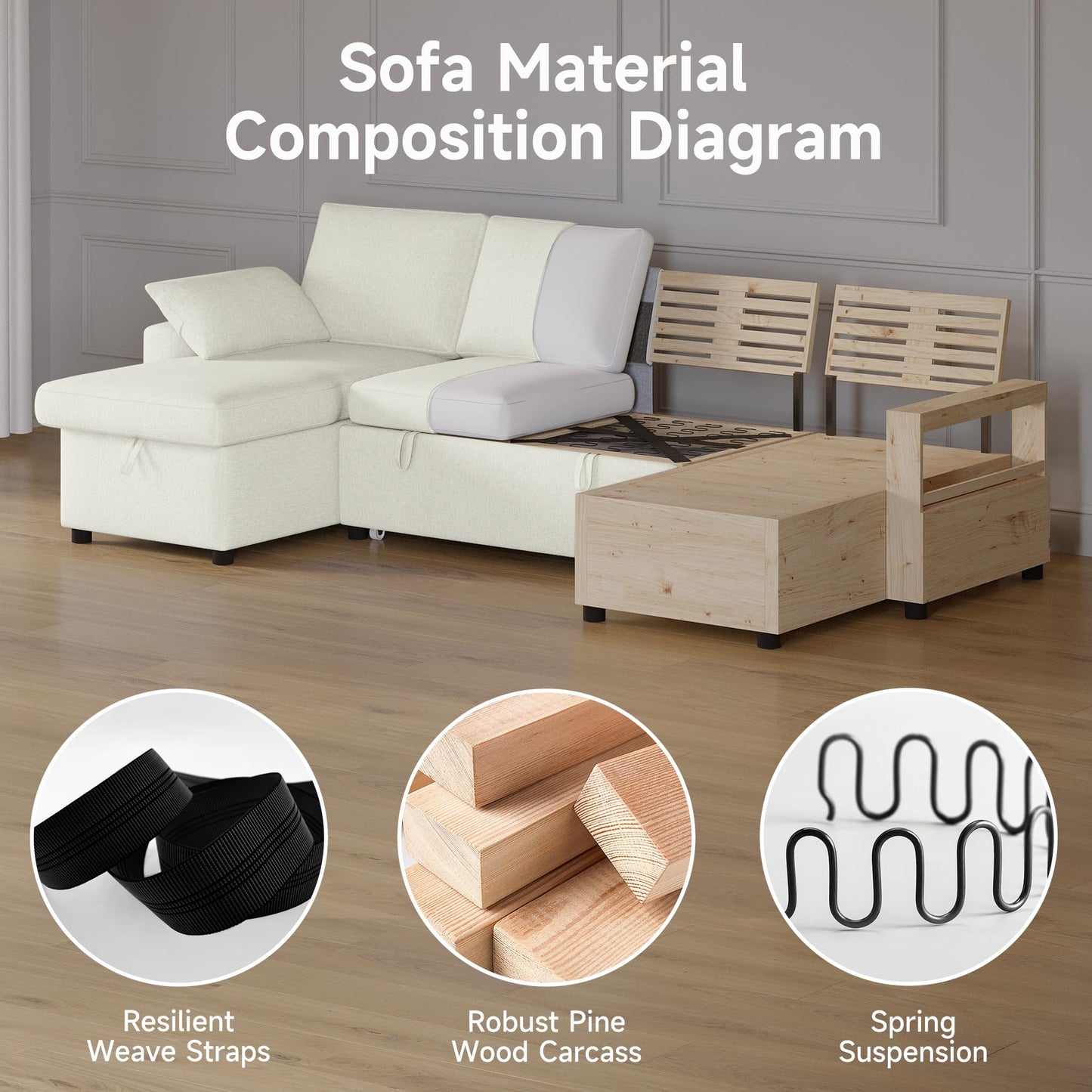4-in-1 Sofa Bed, U Shaped Sleeper Sofa with Pull Out Bed and Double Storage Chaise Sectional Couch for Living Room, Apartment and Hotel