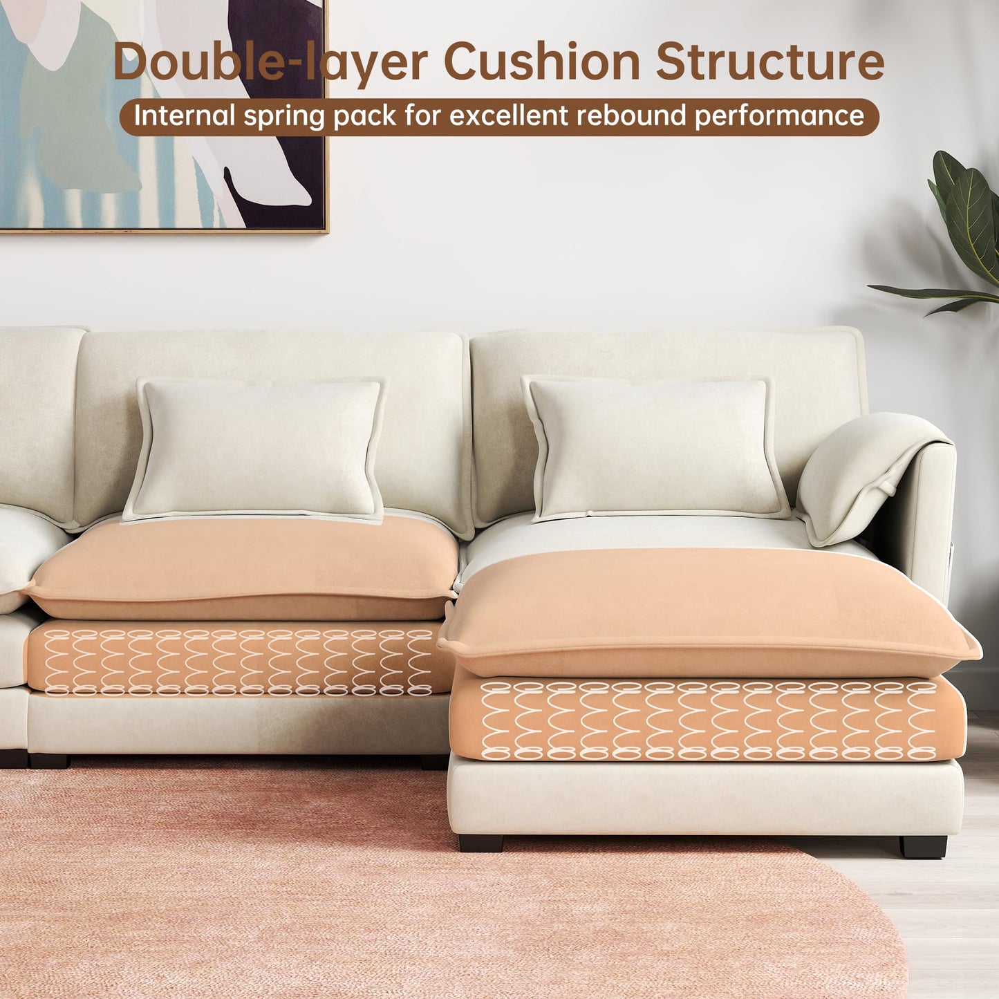 Modular Sectional Sofa, 145'' U Shaped Couch, Chenille Sofa with Movable Ottoman for Apartments, Living Room and Commercial Space, Beige