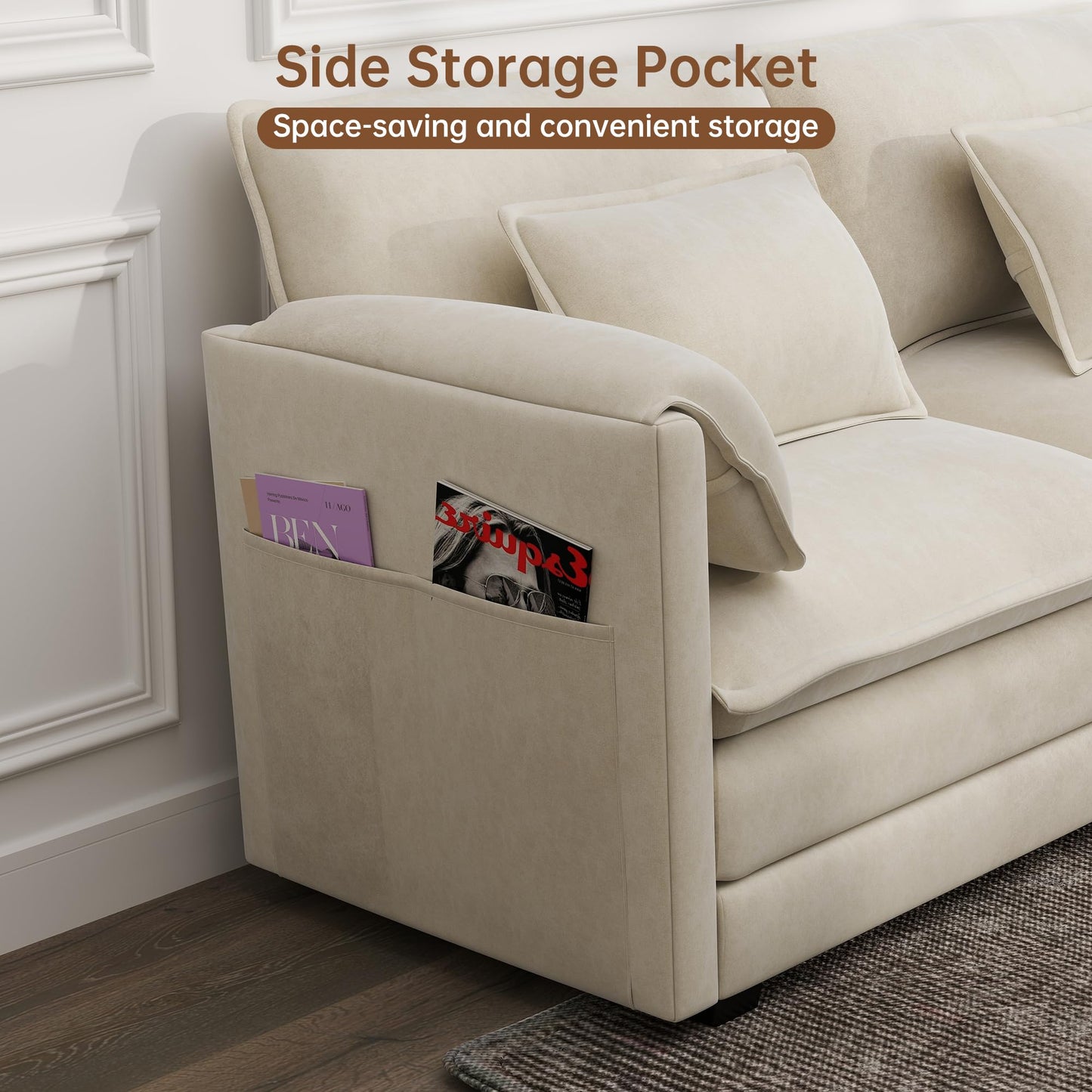 Modular Sectional Sofa, 145'' U Shaped Couch, Chenille Sofa with Movable Ottoman for Apartments, Living Room and Commercial Space, Beige