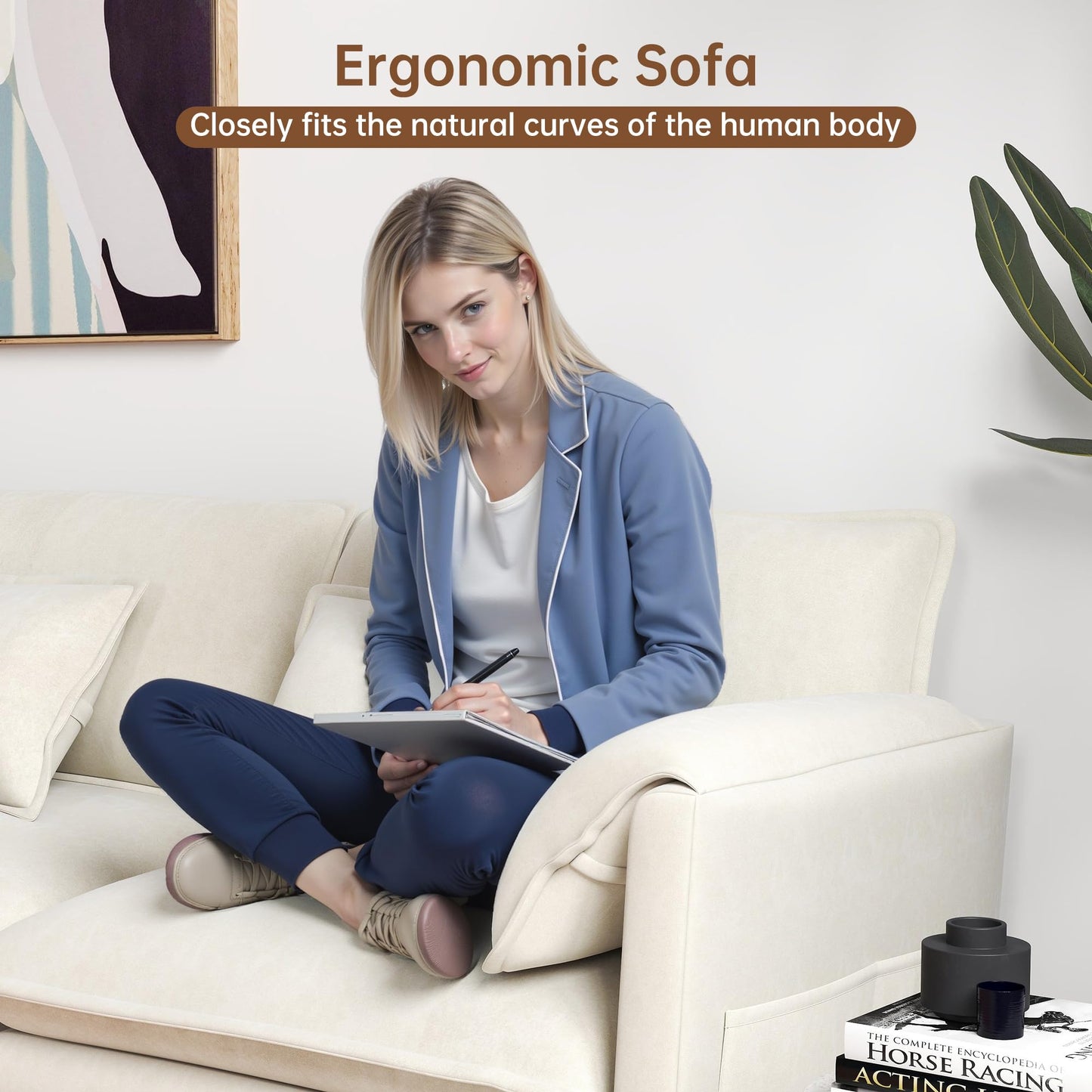 Modular Sectional Sofa, 145'' U Shaped Couch, Chenille Sofa with Movable Ottoman for Apartments, Living Room and Commercial Space, Beige